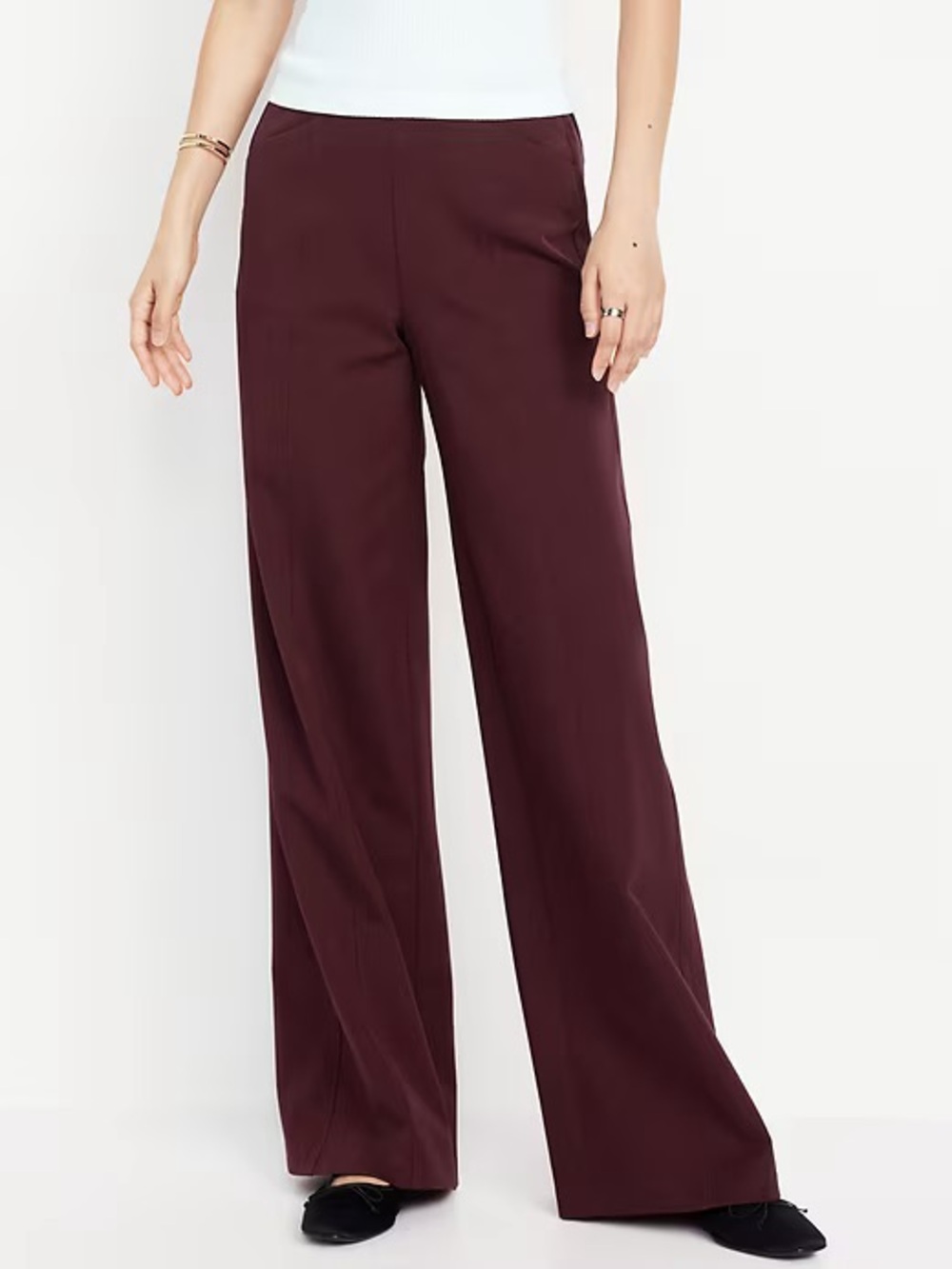 NEW! Red Wine High-Waisted Pull-On Pixie Wide-Leg Pants for Women